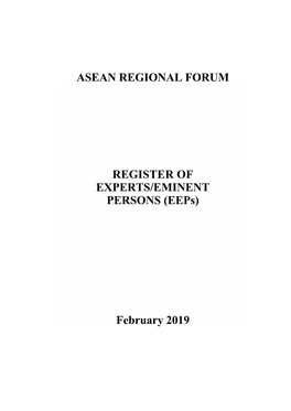 Asean Regional Forum Register of Experts / Eminent Persons