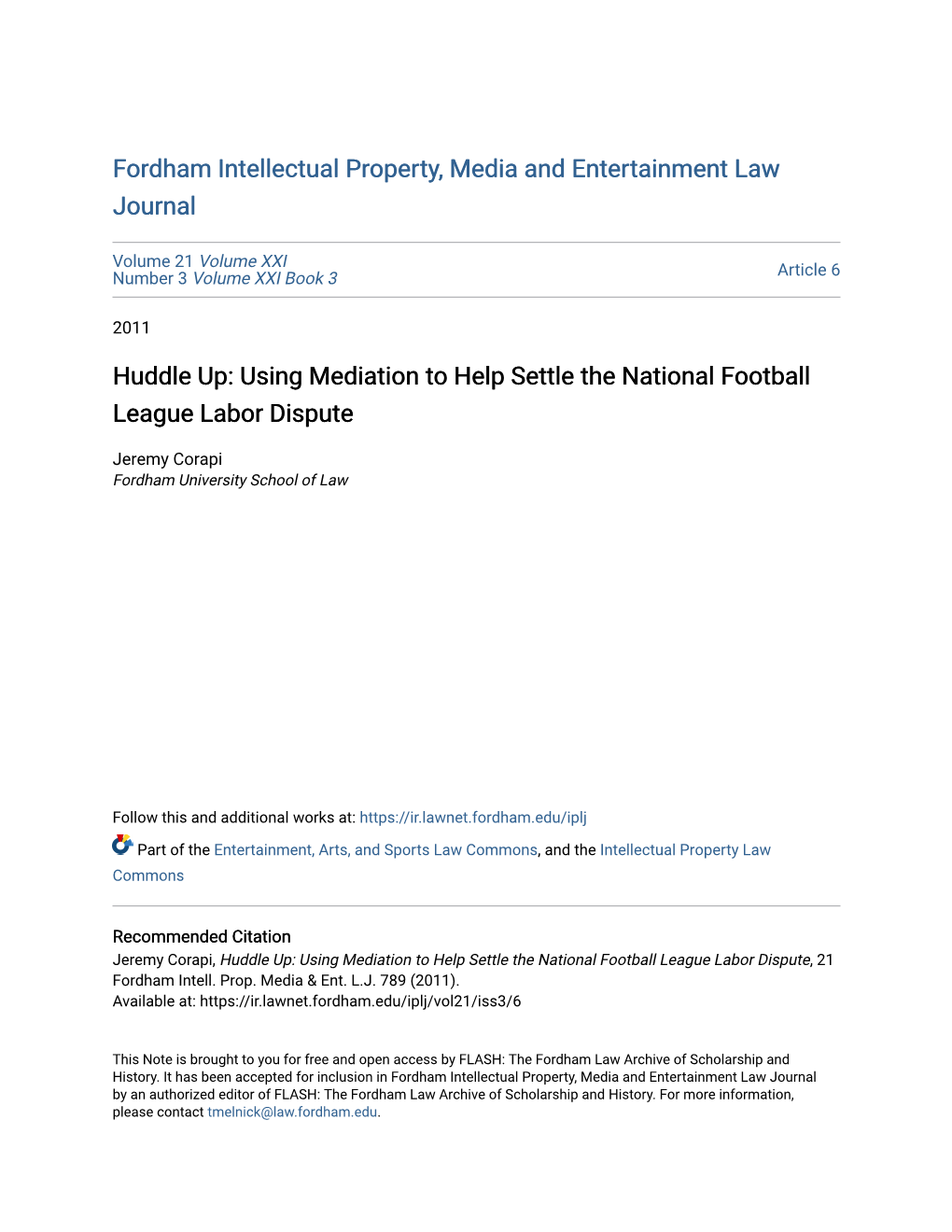 Using Mediation to Help Settle the National Football League Labor Dispute