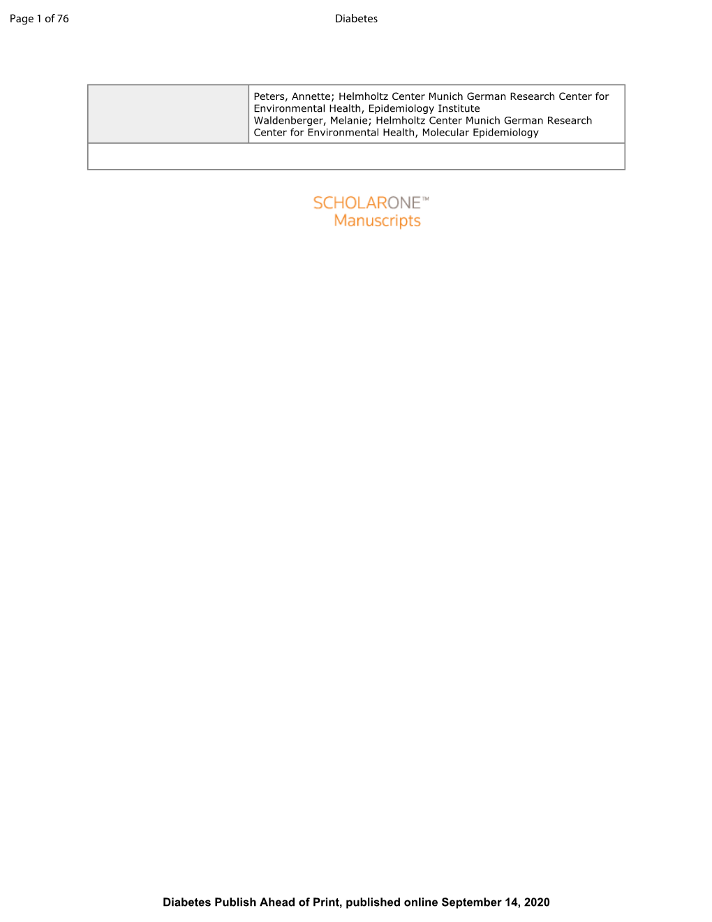 Page 1 of 76 Diabetes Diabetes Publish Ahead of Print, Published Online September 14, 2020