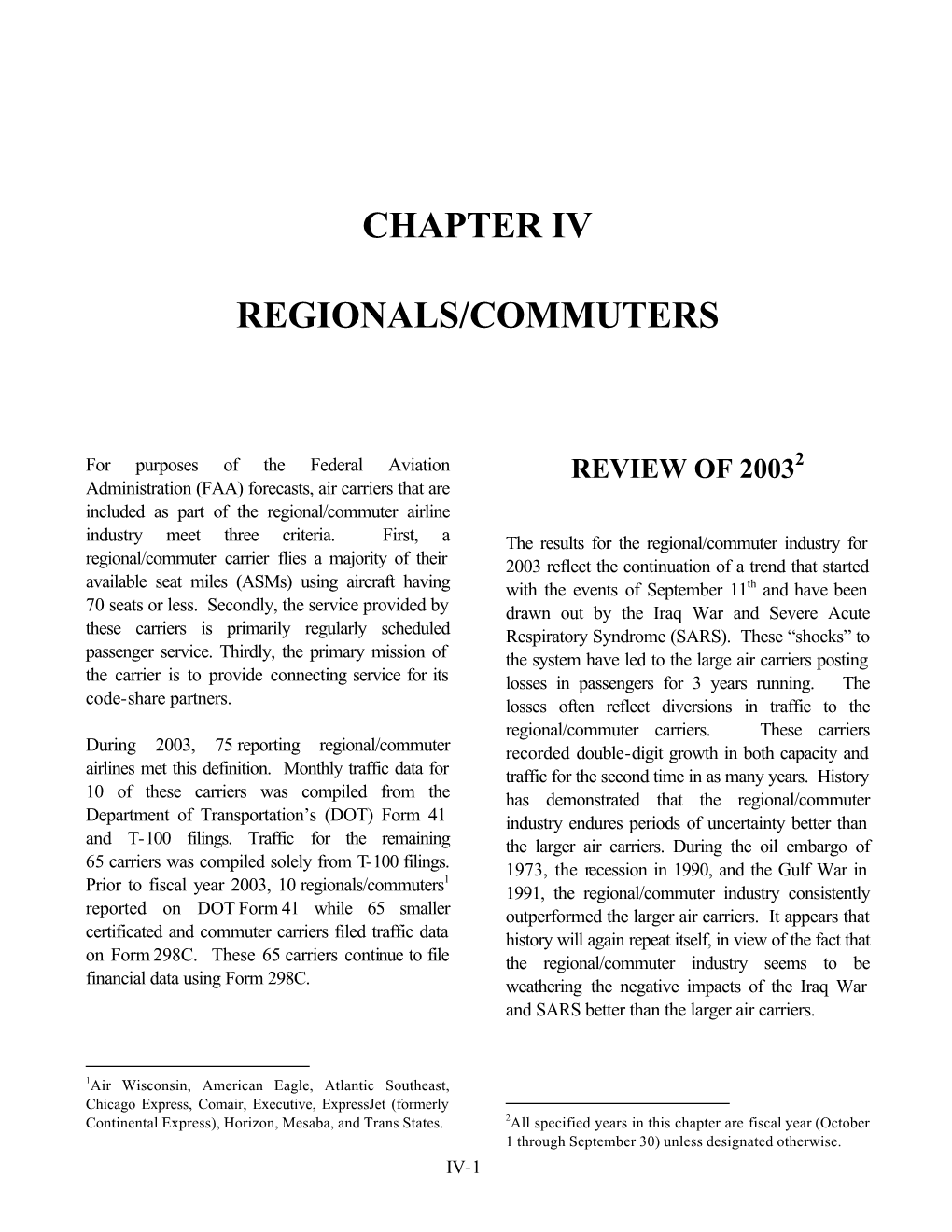 Chapter Iv Regionals/Commuters