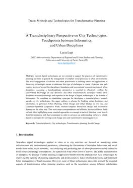 A Transdisciplinary Perspective on City Technologies: Touchpoints Between Informatics and Urban Disciplines