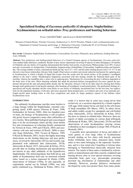 Coleoptera: Staphylinidae: Scydmaeninae) on Oribatid Mites: Prey Preferences and Hunting Behaviour