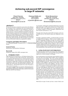 Achieving Sub-Second IGP Convergence in Large IP Networks∗