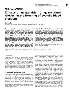 Efficacy of Indapamide 1.5 Mg, Sustained Release, in the Lowering of Systolic Blood Pressure