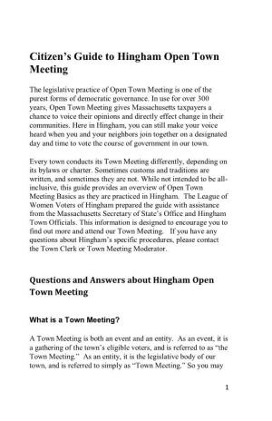 Citizen's Guide to Hingham Open Town Meeting