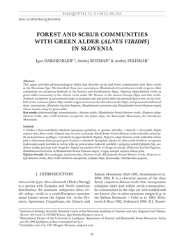 Forest and Scrub Communities with Green Alder (Alnus Viridis) in Slovenia