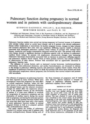 Pulmonary Function During Pregnancy in Normal Women and in Patients with Cardiopulmonary Disease