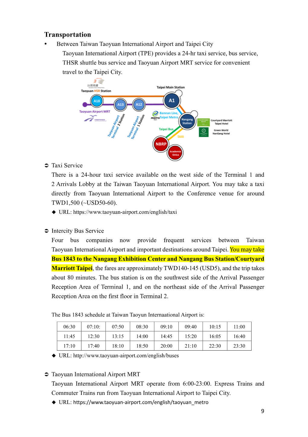 Transportation/Shuttle Bus Information