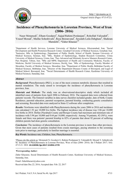 Incidence of Phenylketonuria in Lorestan Province, West of Iran