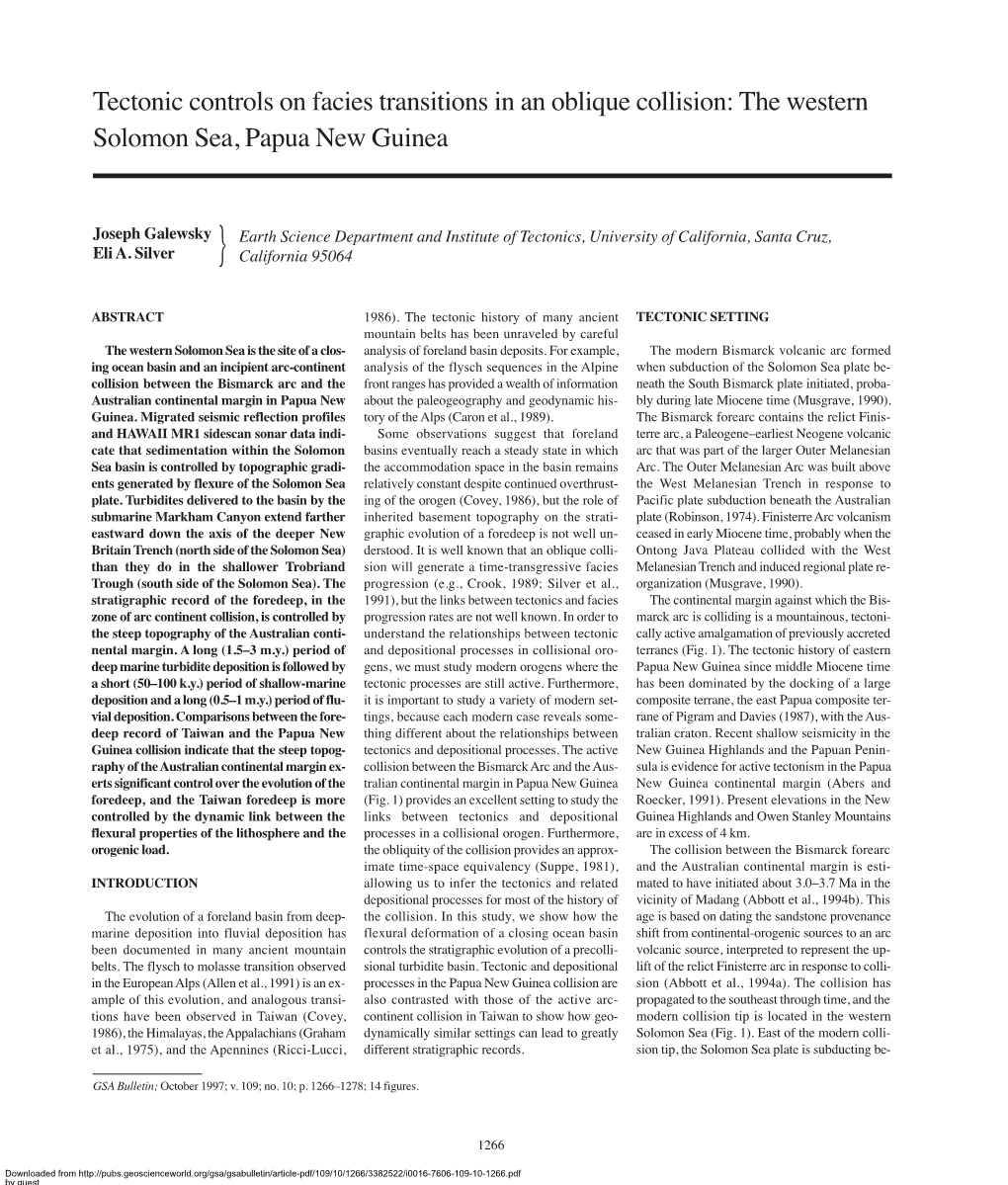 GSA Bulletin: Tectonic Controls on Facies Transitions in an Oblique