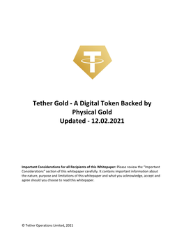 A Digital Token Backed by Physical Gold Updated - 12.02.2021