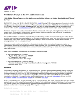 Avid Editors Triumph at the 2014 ACE Eddie Awards
