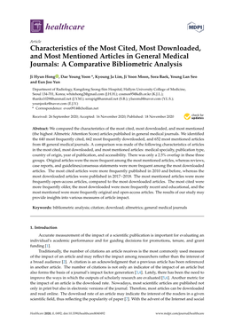 Characteristics of the Most Cited, Most Downloaded, and Most Mentioned Articles in General Medical Journals: a Comparative Bibliometric Analysis