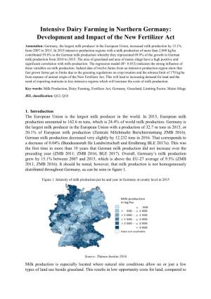Intensive Dairy Farming in Northern Germany: Development and Impact of the New Fertilizer Act