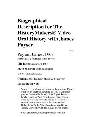Biographical Description for the Historymakers® Video Oral History with James Poyser