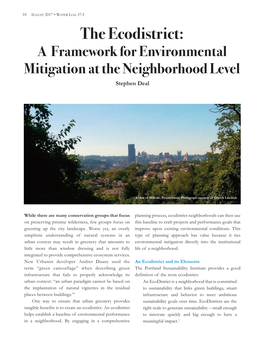 The Ecodistrict: a Framework for Environmental Mitigation at the Neighborhood Level Stephen Deal