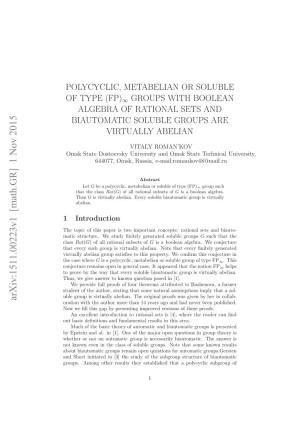 Polycyclic, Metabelian Or Soluble of Type (FP) $ {\Infty} $ Groups With
