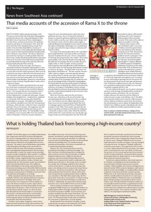 Thai Media Accounts of the Accession of Rama X to the Throne What Is Holding Thailand Back from Becoming a High-Income Country?