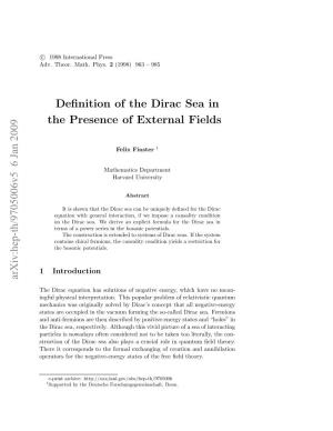 Definition of the Dirac Sea in the Presence of External Fields