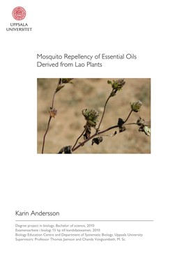 Mosquito Repellency of Essential Oils Derived from Lao Plants Karin Andersson