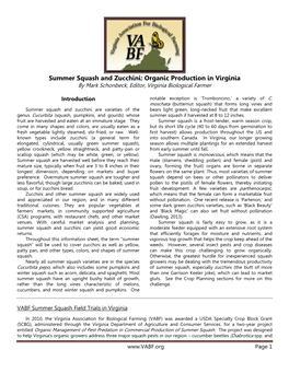 Summer Squash and Zucchini: Organic Production in Virginia by Mark Schonbeck, Editor, Virginia Biological Farmer