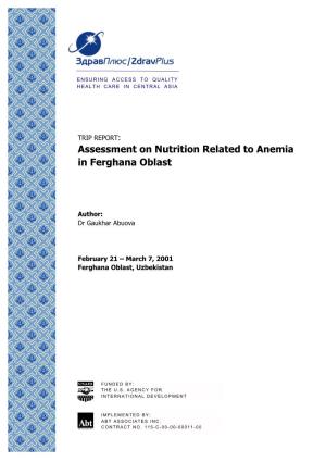 Assessment on Nutrition Related to Anemia in Ferghana Oblast