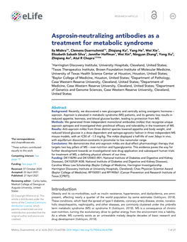 Asprosin-Neutralizing Antibodies As a Treatment for Metabolic Syndrome