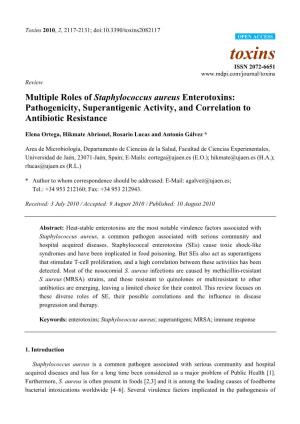 Multiple Roles of Staphylococcus Aureus Enterotoxins: Pathogenicity, Superantigenic Activity, and Correlation to Antibiotic Resistance