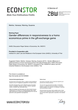 Gender Differences in Responsiveness to a Homo Economicus Prime in the Gift-Exchange Game
