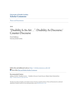 “Disability Is an Art…”: Disability As Discourse/Counter-Discourse