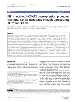 IGF1-Mediated HOXA13 Overexpression Promotes Colorectal