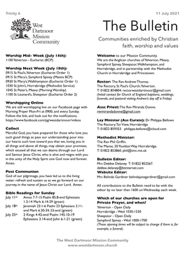 The Bulletin Communities Enriched by Christian Faith, Worship and Values