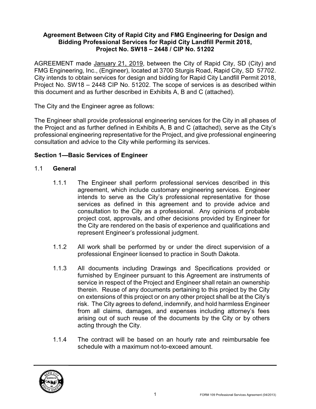 Agreement--Engineering Study