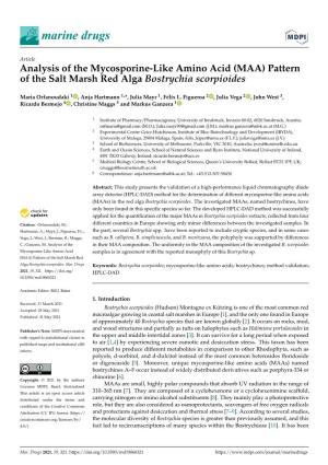 Analysis of the Mycosporine-Like Amino Acid (MAA) Pattern of the Salt Marsh Red Alga Bostrychia Scorpioides