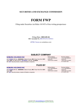 NOMURA HOLDINGS INC Form FWP Filed 2021-03-24