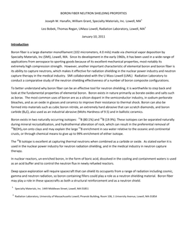 BORON FIBER NEUTRON SHIELDING PROPERTIES Joseph W. Hanafin, William Grant, Specialty Materials, Inc. Lowell, MA1 Leo Bobek, Th