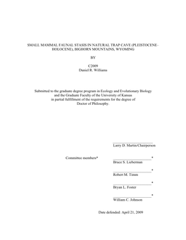 Small Mammal Faunal Stasis in Natural Trap Cave (Pleistocene– Holocene), Bighorn Mountains, Wyoming