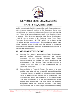 NEWPORT BERMUDA RACE 2016 SAFETY REQUIREMENTS Yachts Competing in the 2016 Newport Bermuda Race Must Comply with the Safety Standards Outlined in This Document