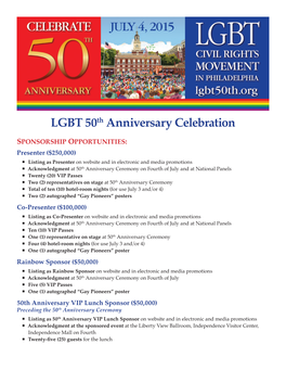 LGBT 50Th Anniversary Celebration SPONSORSHIP OPPORTUNITIES