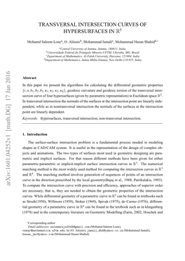 Transversal Intersection of Hypersurfaces in R^ 5