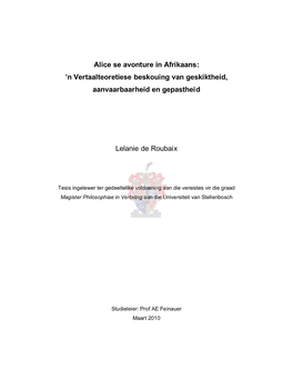 Alice Se Avonture in Afrikaans: ’N Vertaalteoretiese Beskouing Van Geskiktheid, Aanvaarbaarheid En Gepastheid
