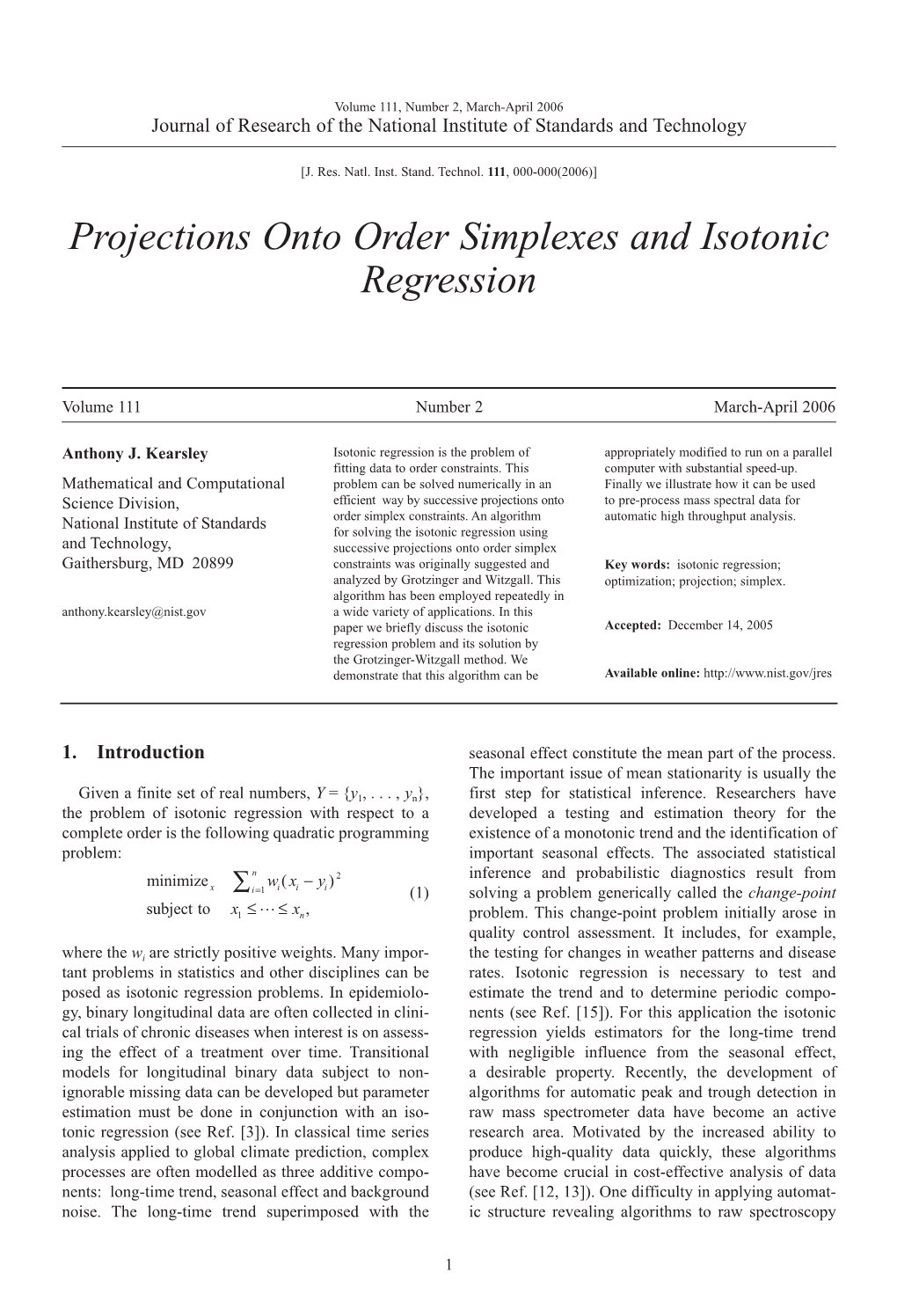 Projections Onto Order Simplexes and Isotonic Regression