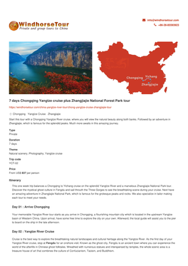 7 Days Chongqing Yangtze Cruise Plus Zhangjiajie National Forest Park Tour