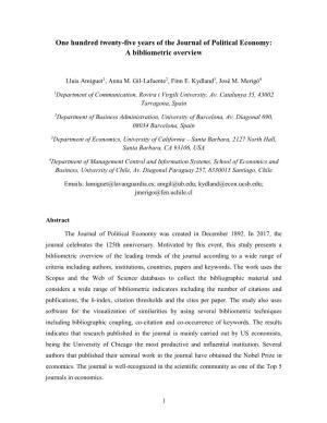One Hundred Twenty-Five Years of the Journal of Political Economy: a Bibliometric Overview