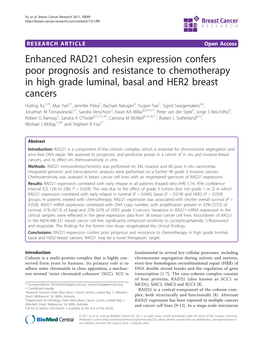 Enhanced RAD21 Cohesin Expression Confers Poor Prognosis and Resistance to Chemotherapy in High Grade Luminal, Basal and HER2 Br