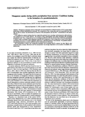 Manganese Uptake During Calcite Precipitation from Seawater: Conditions Leading to the Formation of a Pseudokutnahorite