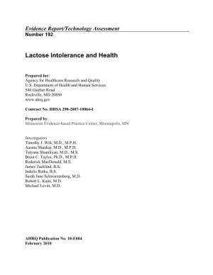 Lactose Intolerance and Health: Evidence Report/Technology Assessment, No