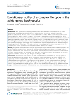 Evolutionary Lability of a Complex Life Cycle in the Aphid Genus Brachycaudus Emmanuelle Jousselin*, Gwenaelle Genson, Armelle Coeur D’Acier