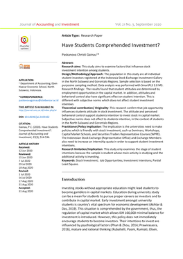 Have Students Comprehended Investment?