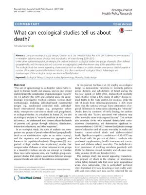 What Can Ecological Studies Tell Us About Death? Yehuda Neumark